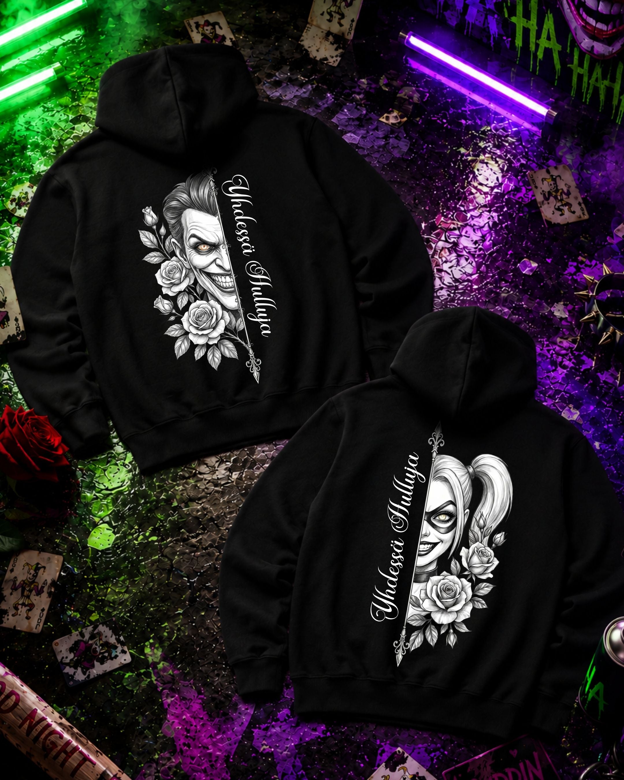Yhdessä Hulluja B&W - Couple Hoodie Bundle