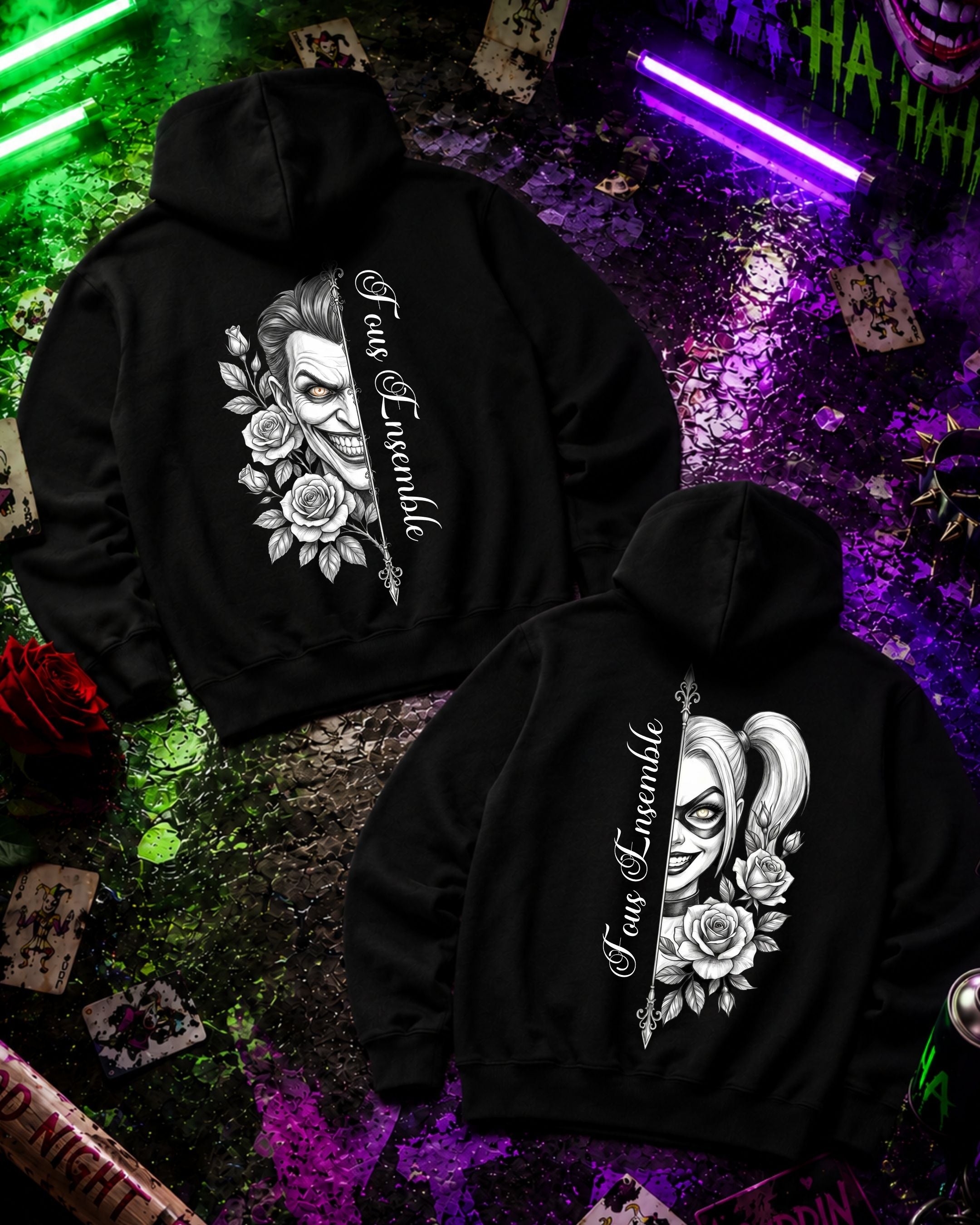 Fous Ensemble B&W - Couple Hoodie Bundle