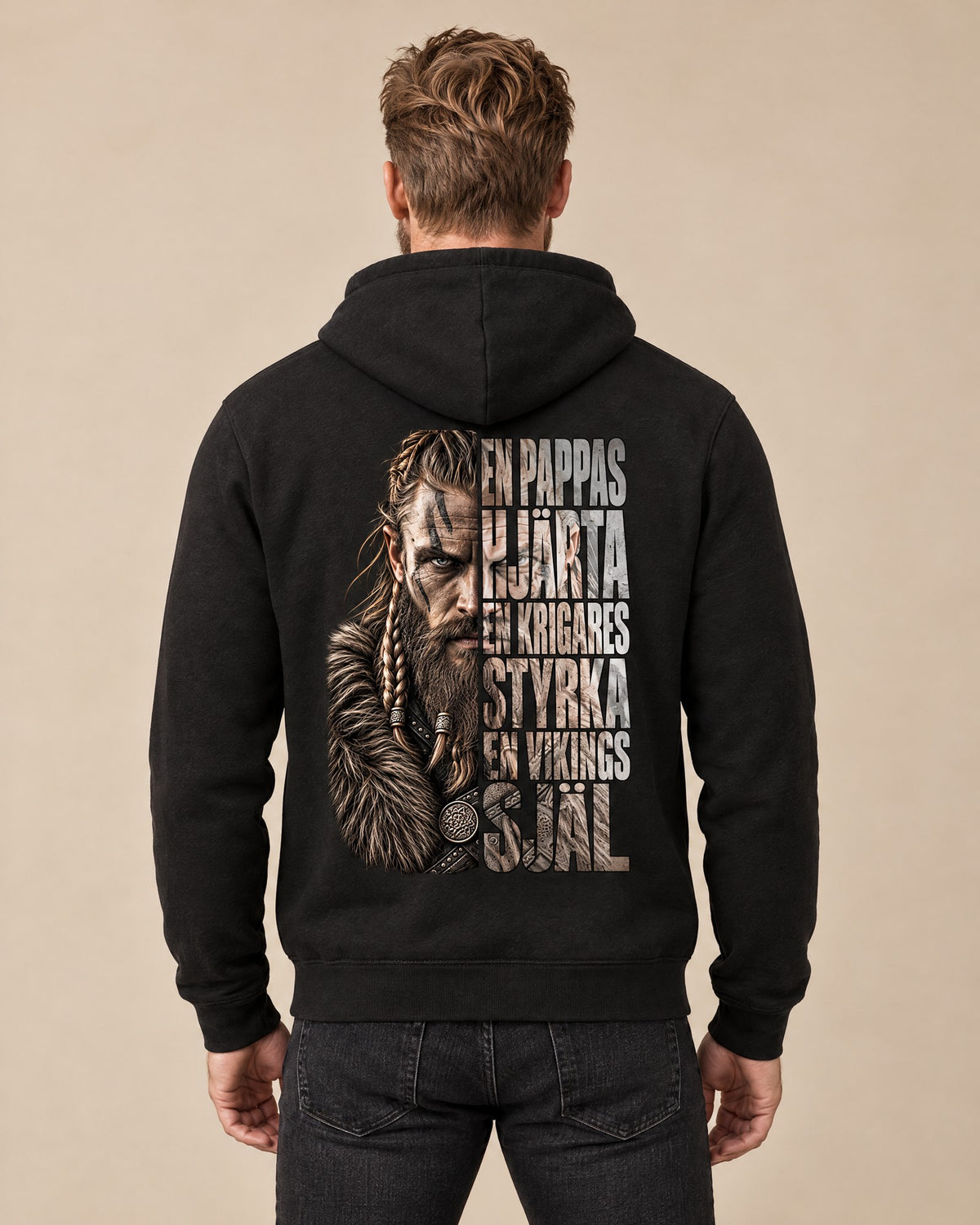Vikingpappa – Premium hoodie med ryggtryck