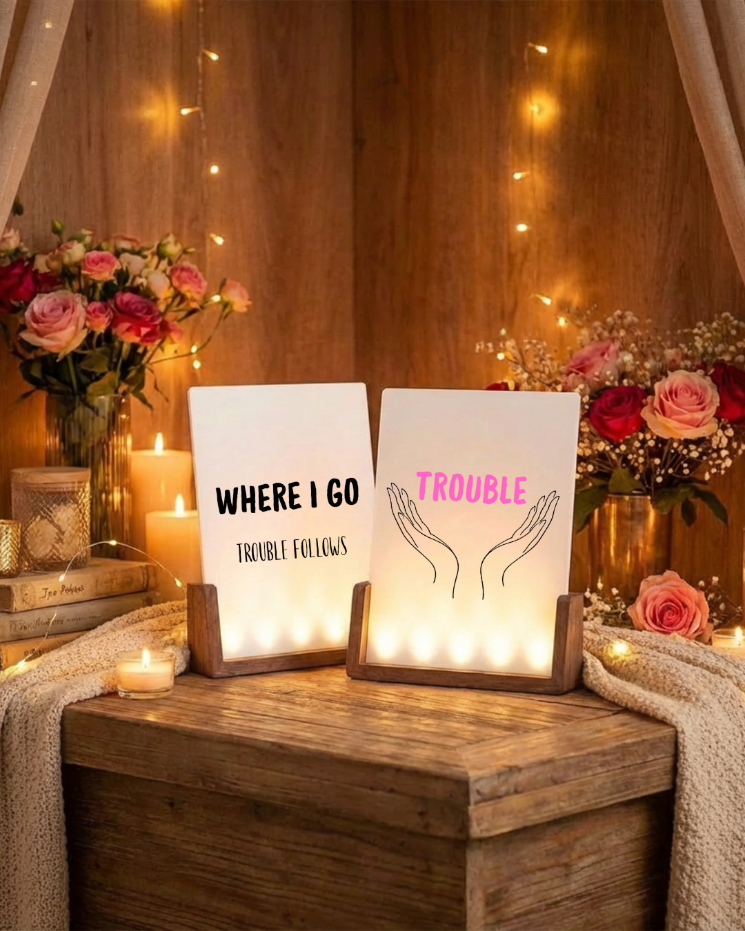 Trouble Follows - illuminated Picture frame ENG. ***