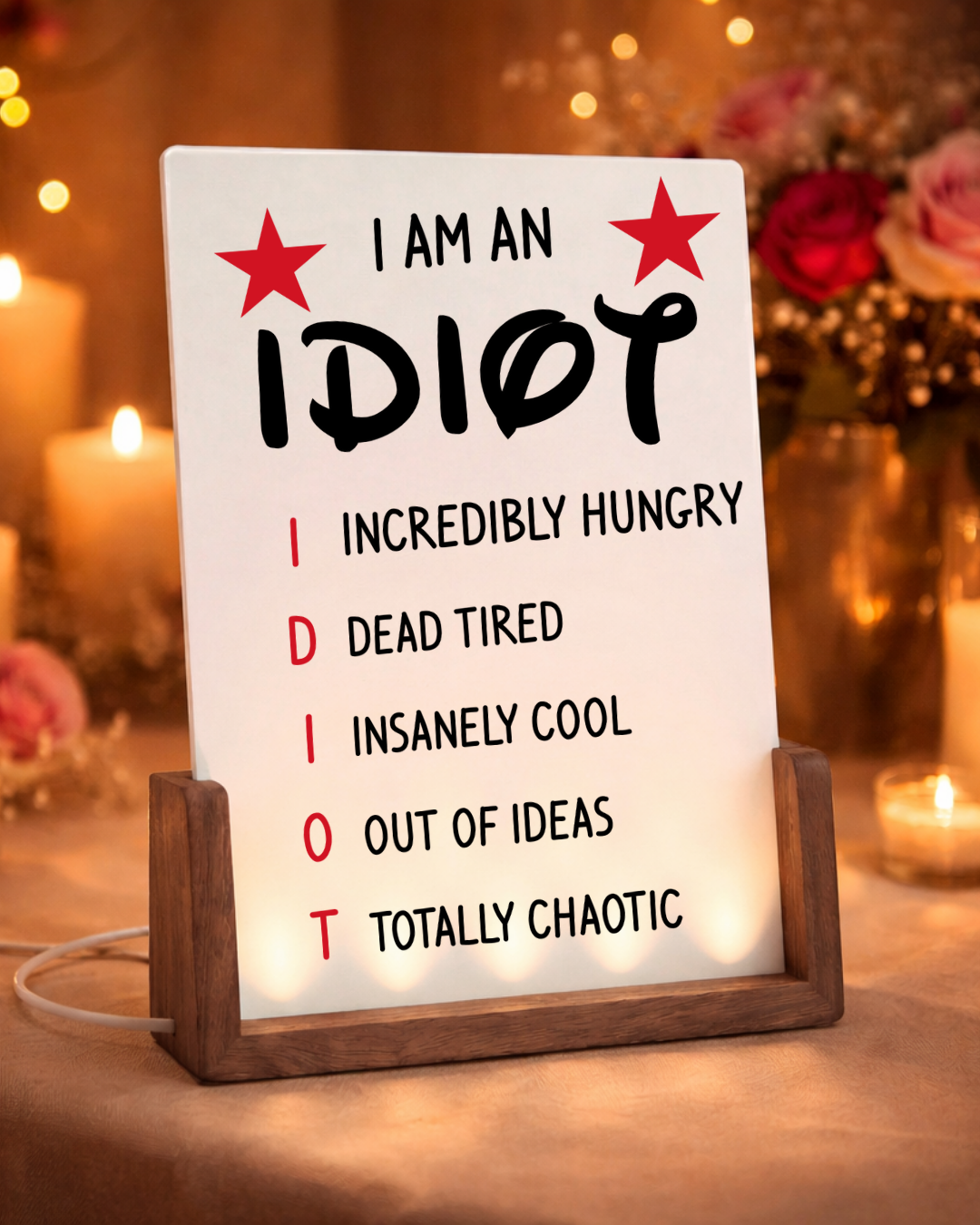 I am an Idiot - illuminated picture frame ENG.