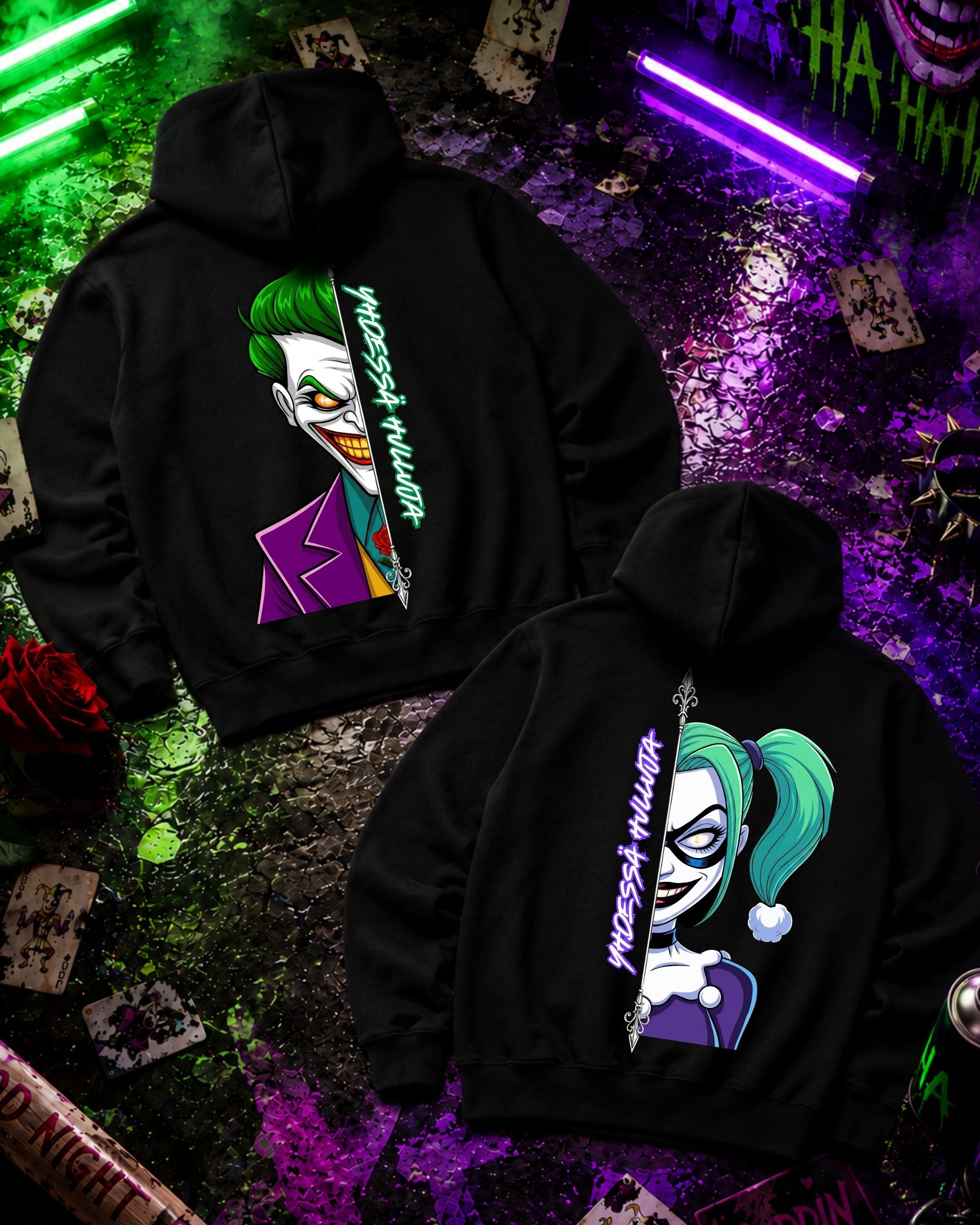 Yhdessä Hulluja Cartoon - Couple Hoodie Bundle