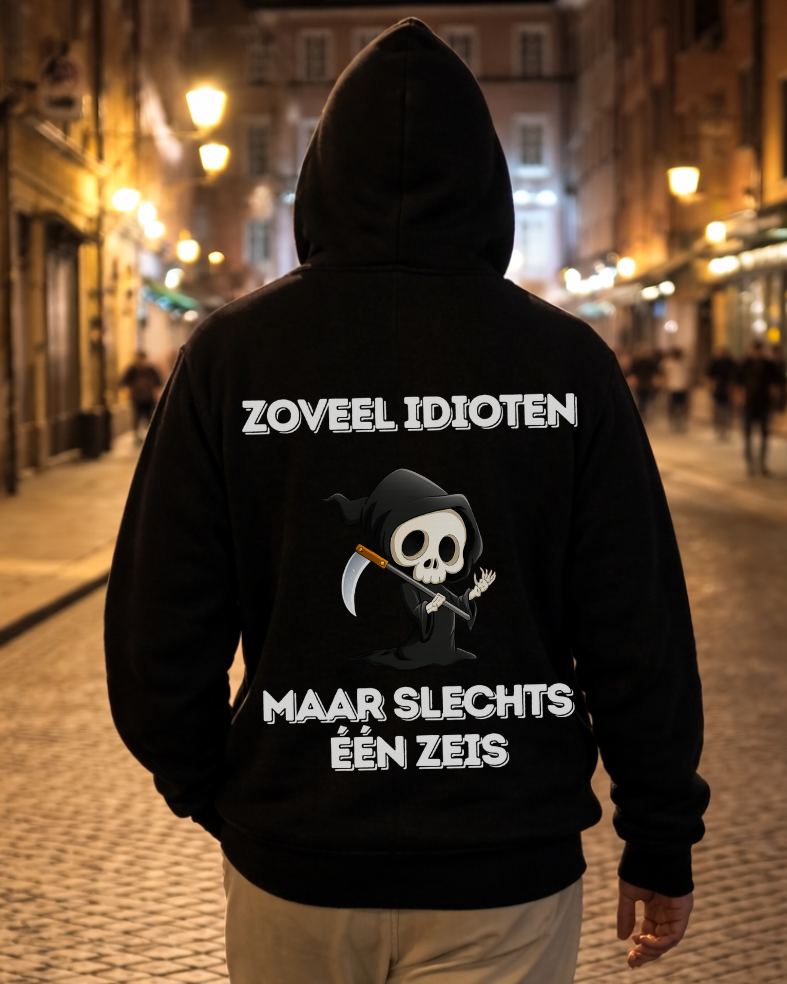 Zoveel Idioten - Hoodie Unisex Backprint NL.