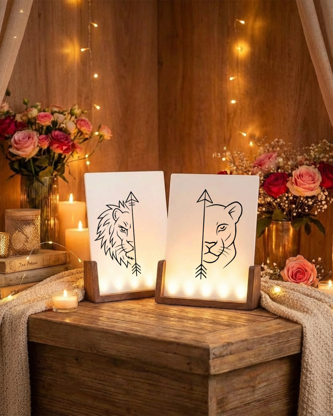 Lion Couple - illuminated Picture frame ENG.